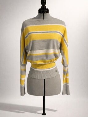 Luisa Spagnoli Lightweight Sweater, ribbed hem&sleeves, silver/yellow stripes, S